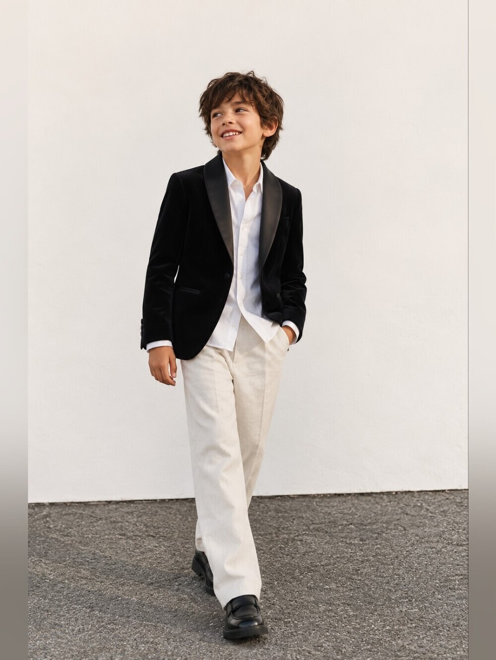 Zara Boys Black Velvet Tuxedo Blazer Satin Lapel Formal Jacket 7/8 Y Holidays